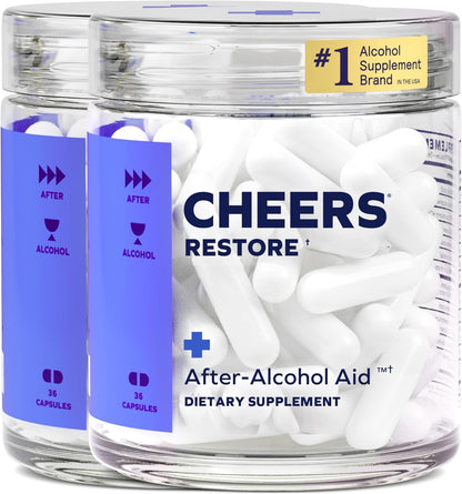 Cheers Restore | Supplement with DHM + L-Cysteine | Feel Better After Drinking & Support Your Liver | 12 Doses | Dihydromyricetin, Cysteine, Prickly Pear, B-Vitamins, Ginger